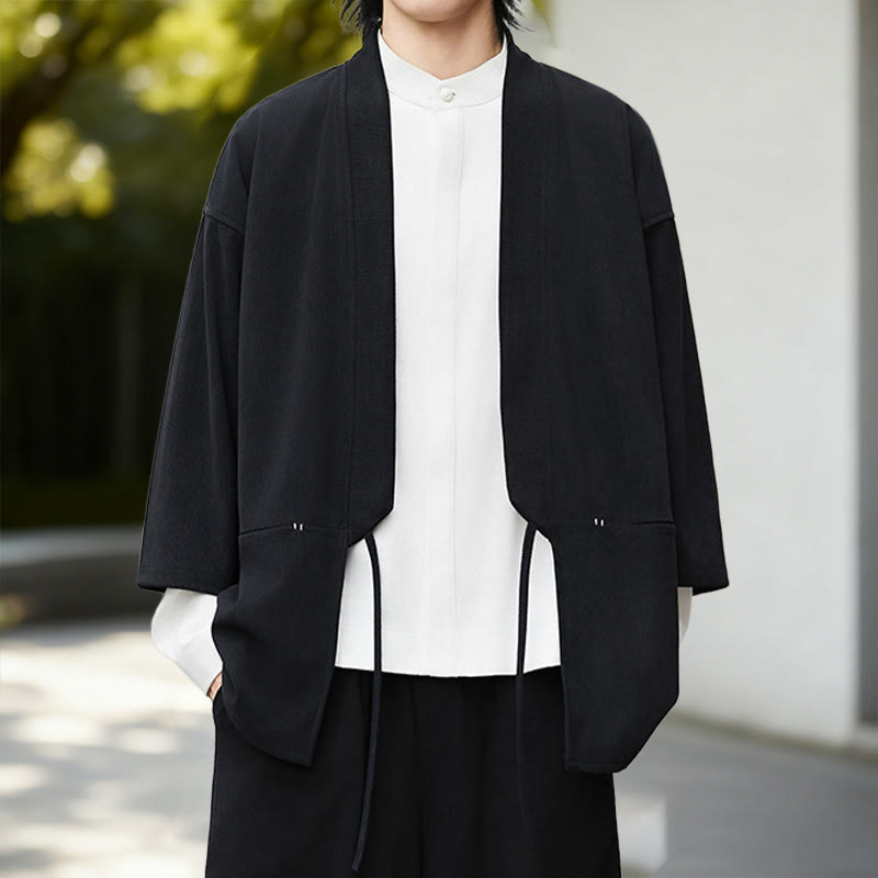 Tactile Cotton Linen Open Front Mindful Kimono Jacket