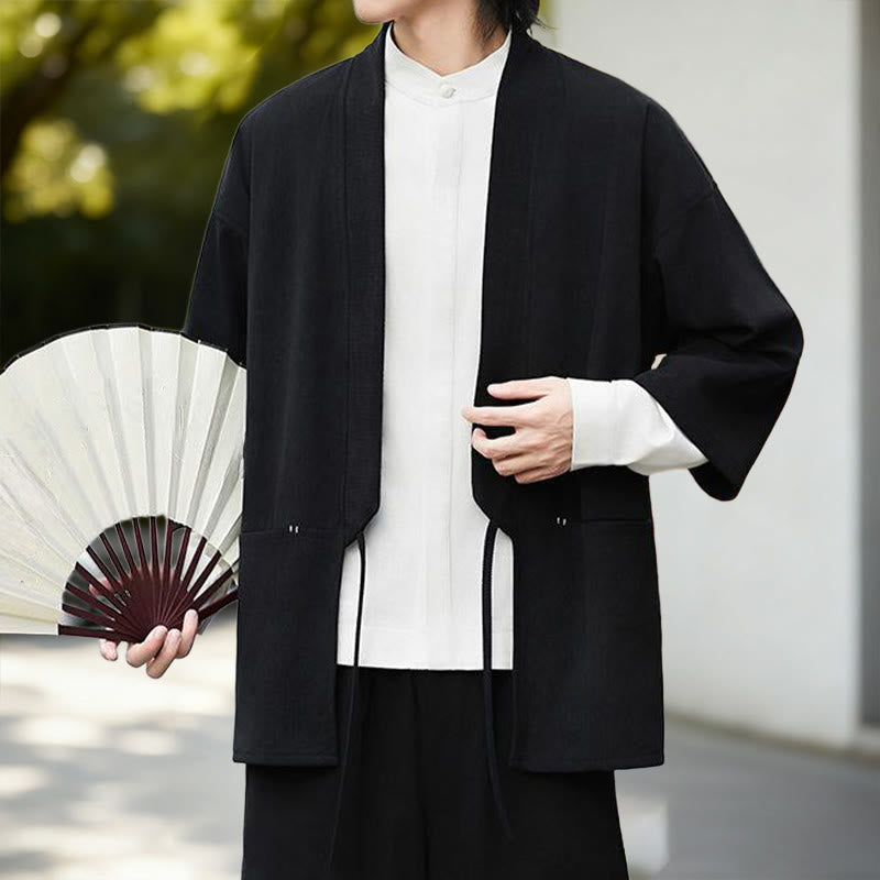 Tactile Cotton Linen Open Front Mindful Kimono Jacket