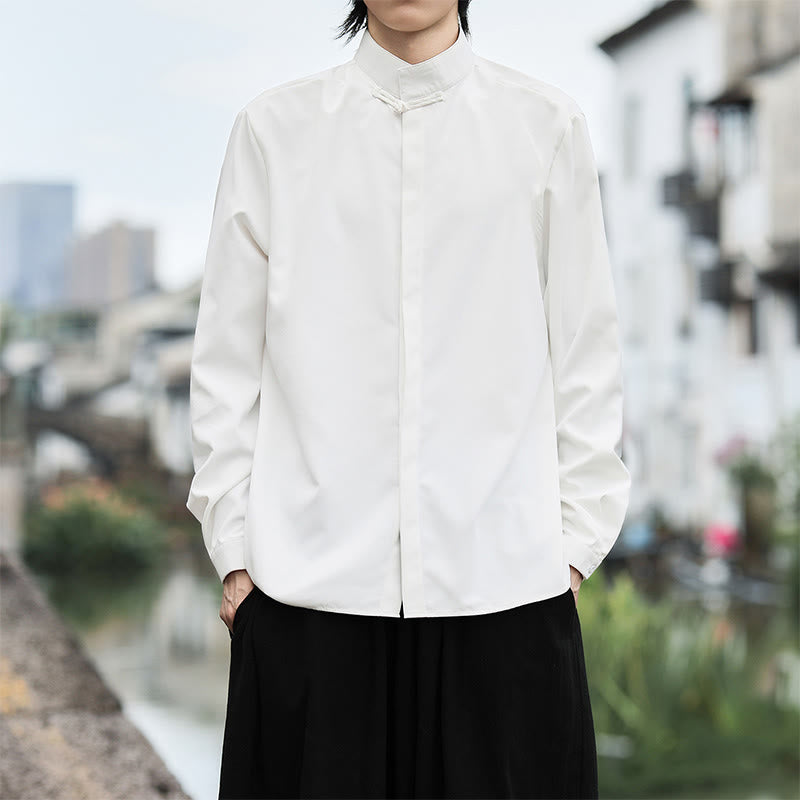 Minimalist Cotton Stand Collar Long Sleeve Meditation Shirt