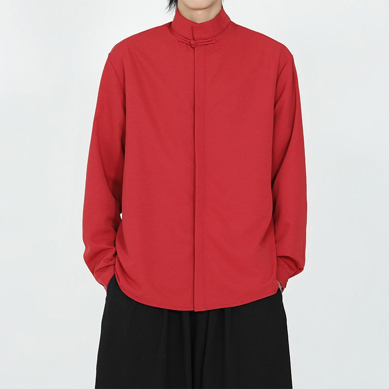 Minimalist Cotton Stand Collar Long Sleeve Meditation Shirt