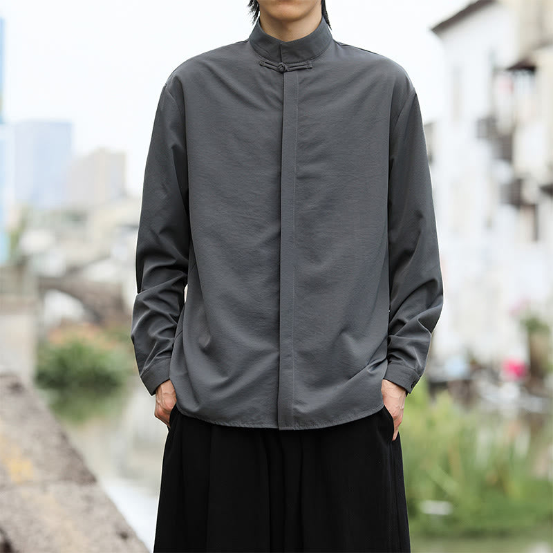 Minimalist Cotton Stand Collar Long Sleeve Meditation Shirt