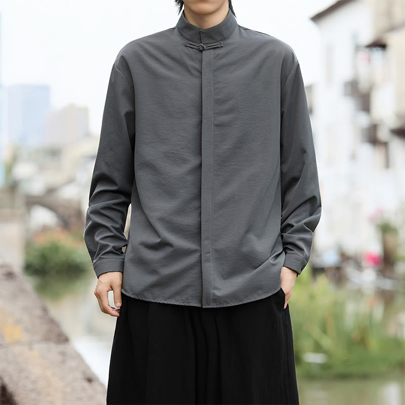 Minimalist Cotton Stand Collar Long Sleeve Meditation Shirt