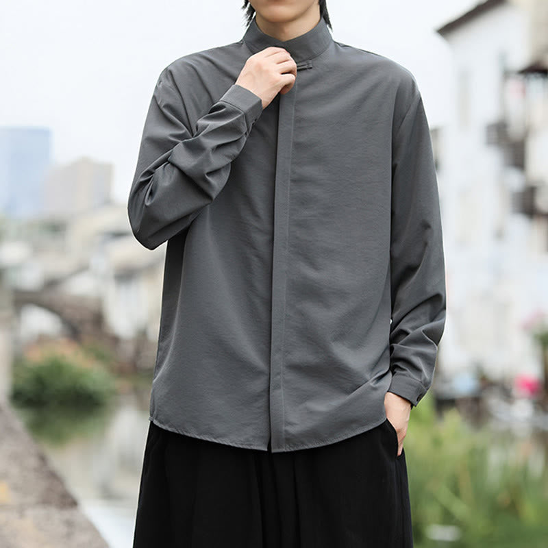 Minimalist Cotton Stand Collar Long Sleeve Meditation Shirt