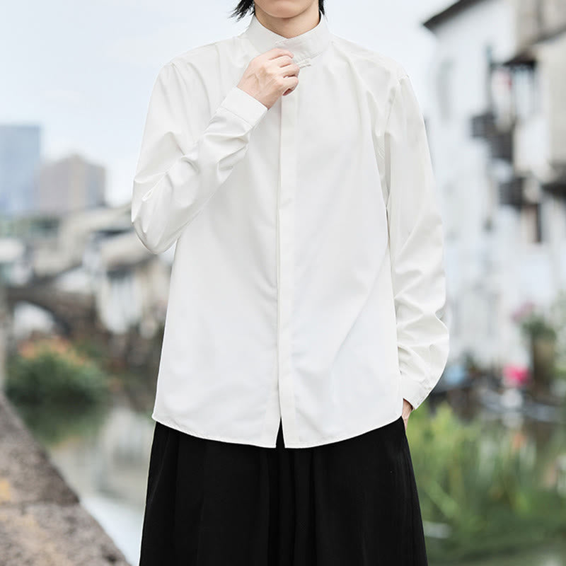 Minimalist Cotton Stand Collar Long Sleeve Meditation Shirt