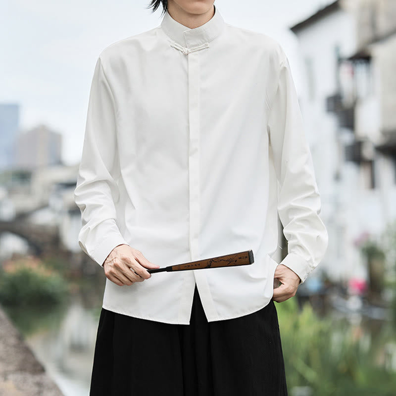 Minimalist Cotton Stand Collar Long Sleeve Meditation Shirt
