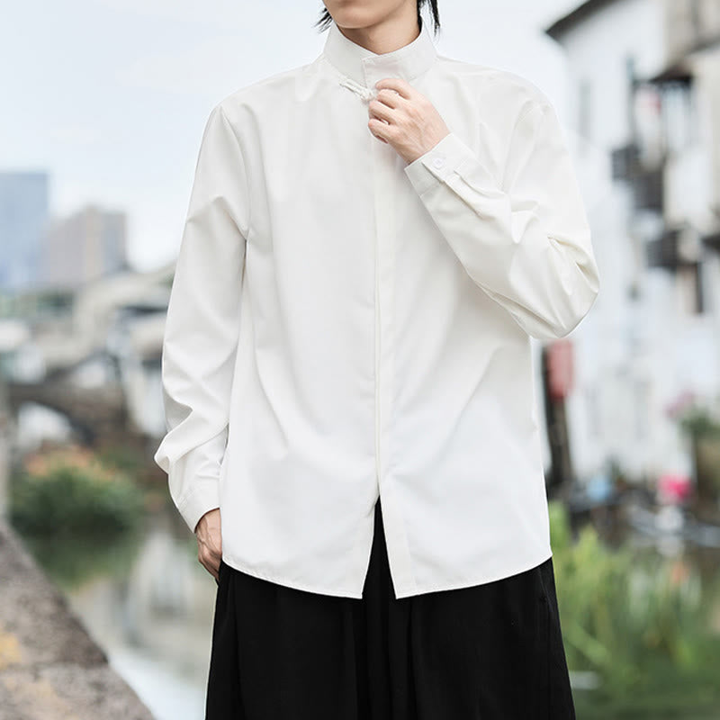 Minimalist Cotton Stand Collar Long Sleeve Meditation Shirt