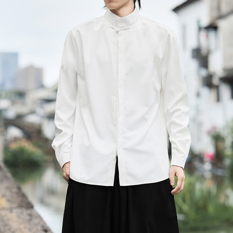 Minimalist Cotton Stand Collar Long Sleeve Meditation Shirt