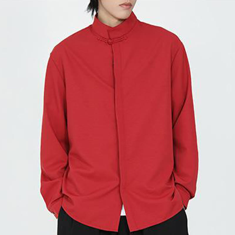 Minimalist Cotton Stand Collar Long Sleeve Meditation Shirt