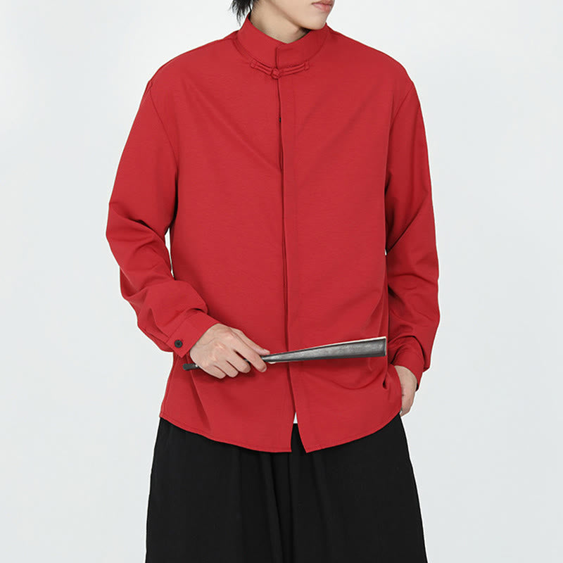 Minimalist Cotton Stand Collar Long Sleeve Meditation Shirt