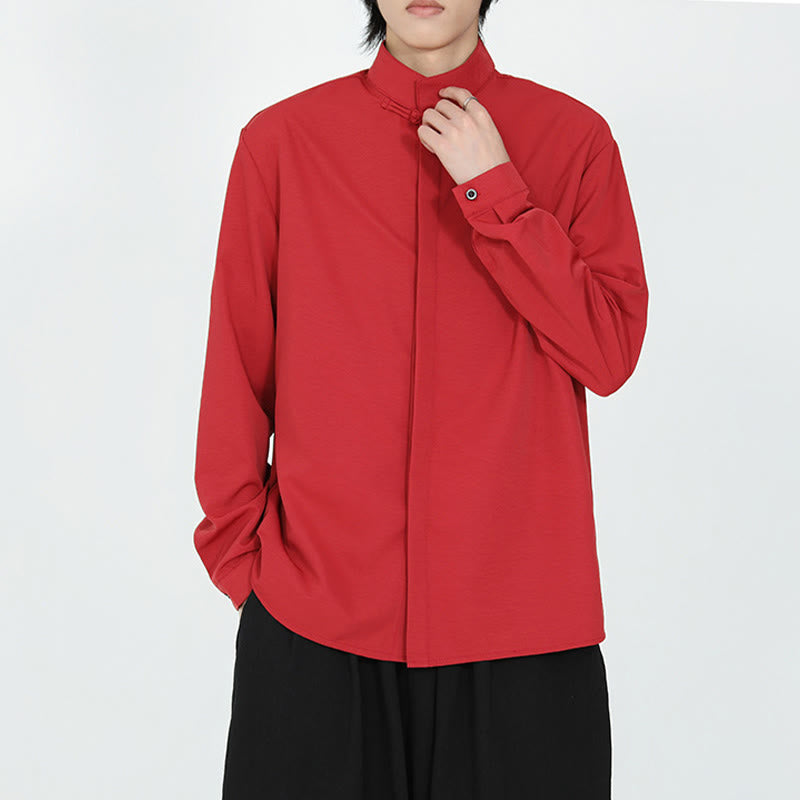 Minimalist Cotton Stand Collar Long Sleeve Meditation Shirt