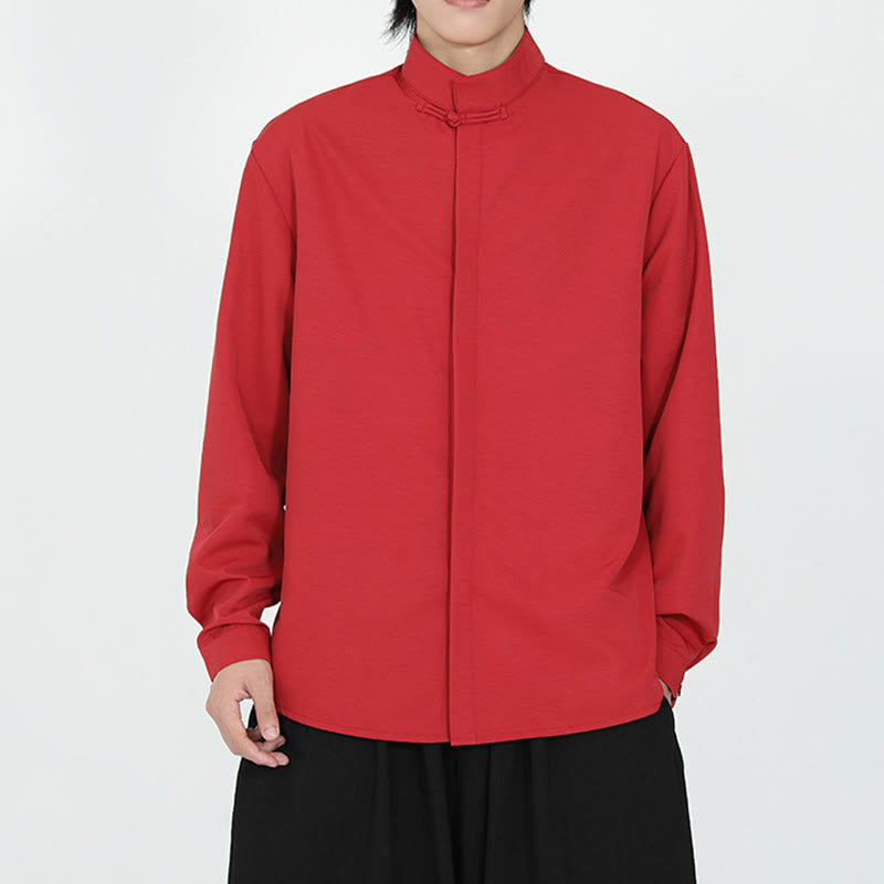 Minimalist Cotton Stand Collar Long Sleeve Meditation Shirt