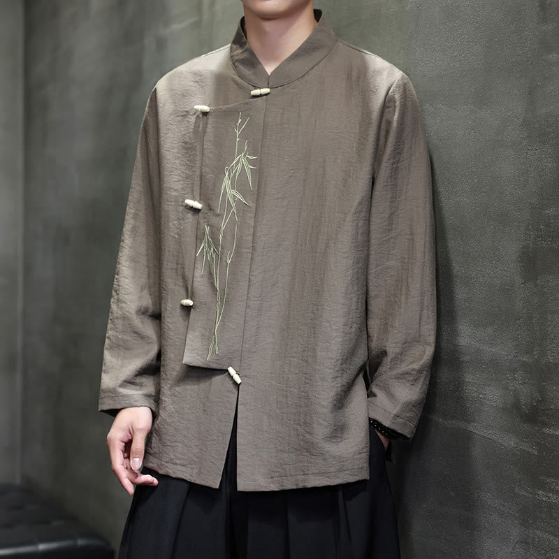 Men's Cotton Linen Stand Collar Long Sleeve Meditation Shirt
