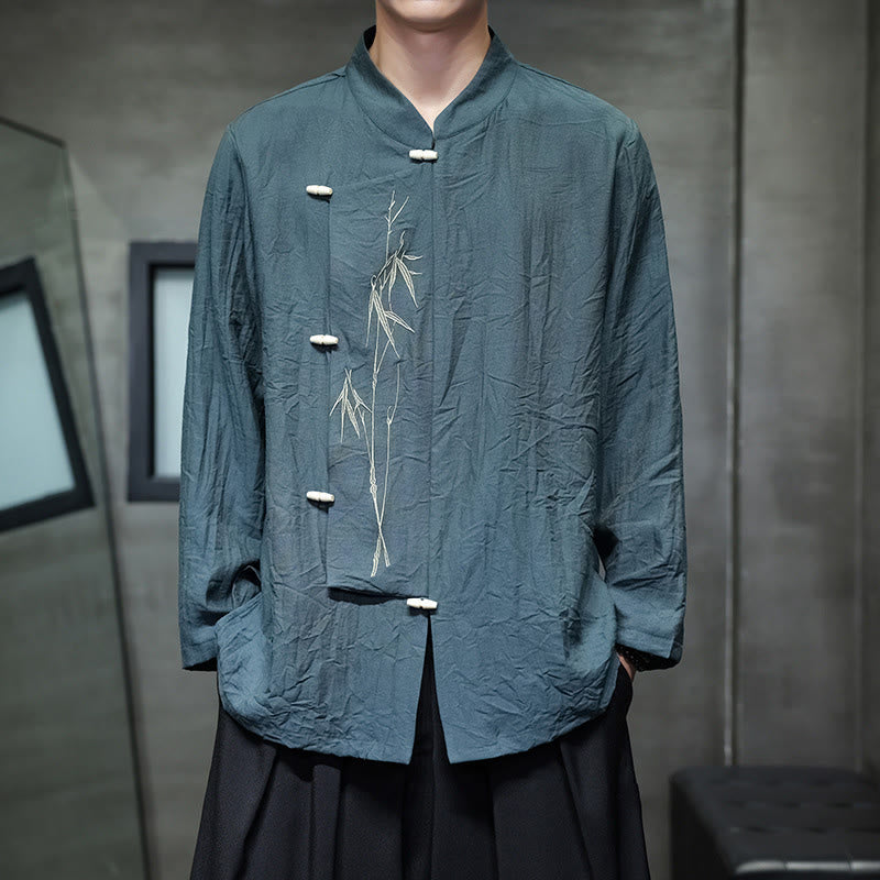 Men's Cotton Linen Stand Collar Long Sleeve Meditation Shirt