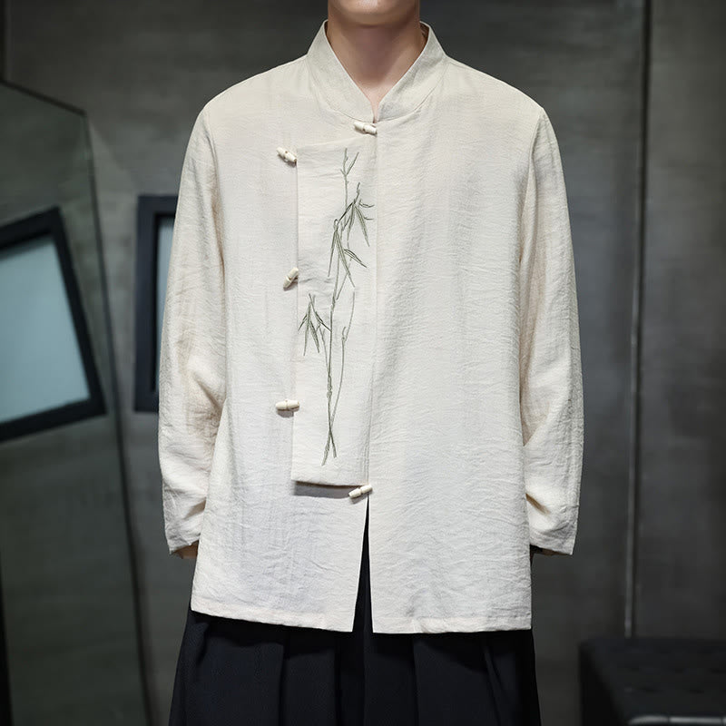 Men's Cotton Linen Stand Collar Long Sleeve Meditation Shirt