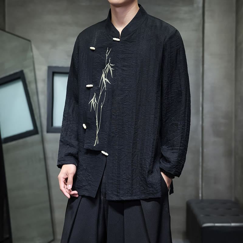 Men's Cotton Linen Stand Collar Long Sleeve Meditation Shirt