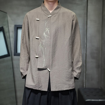 Men's Cotton Linen Stand Collar Long Sleeve Meditation Shirt