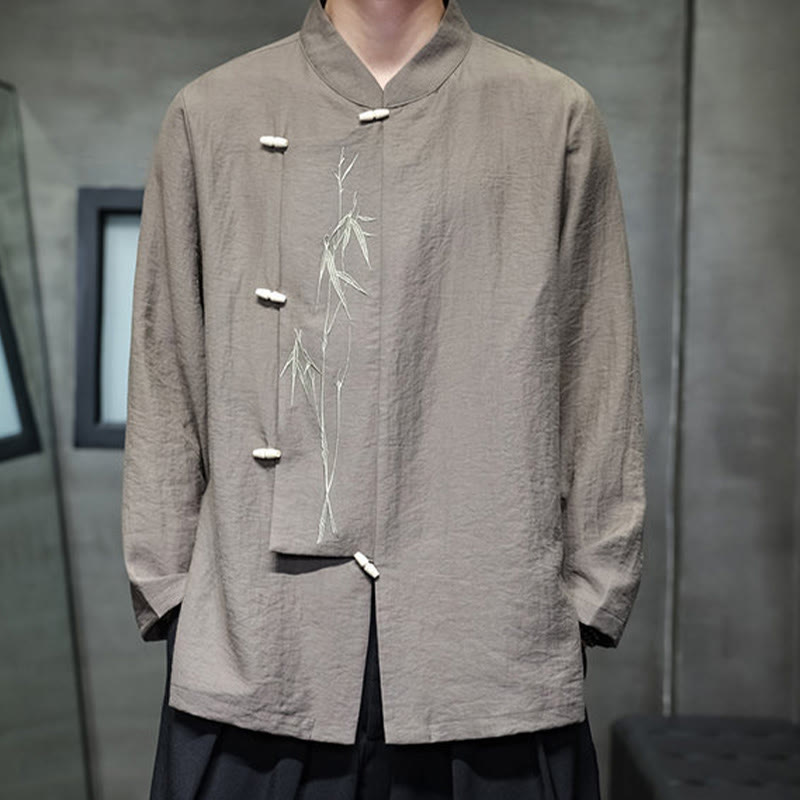 Men's Cotton Linen Stand Collar Long Sleeve Meditation Shirt