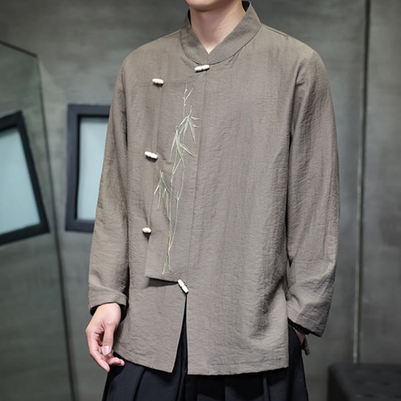 Men's Cotton Linen Stand Collar Long Sleeve Meditation Shirt