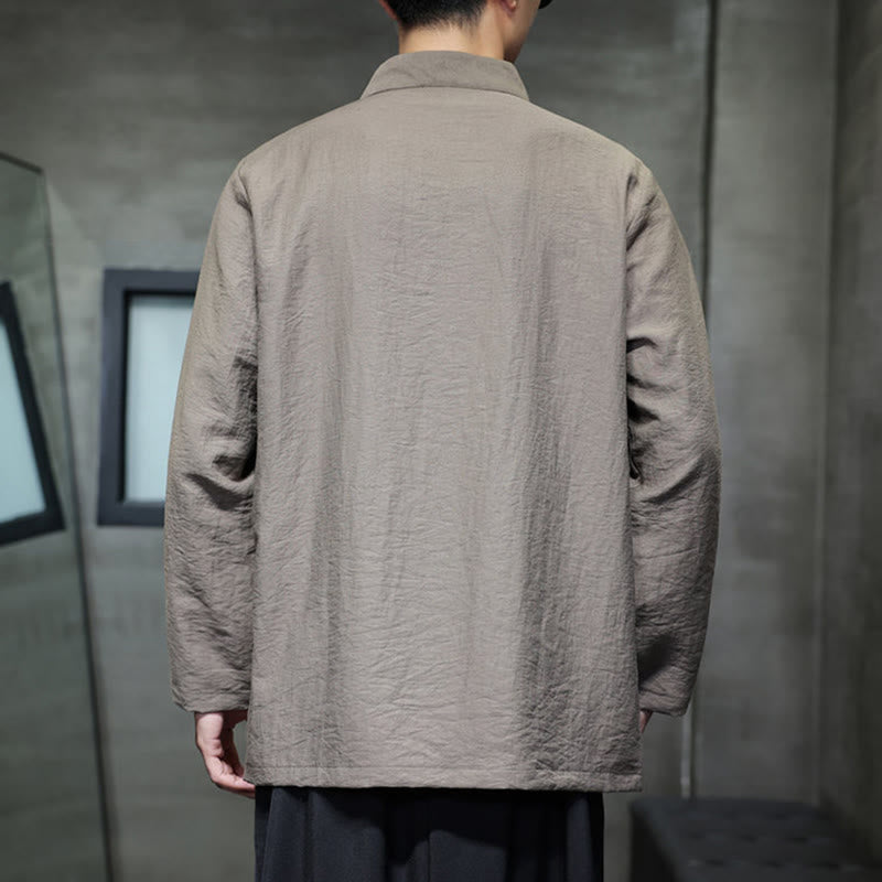 Men's Cotton Linen Stand Collar Long Sleeve Meditation Shirt