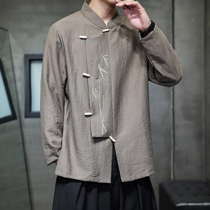 Men's Cotton Linen Stand Collar Long Sleeve Meditation Shirt