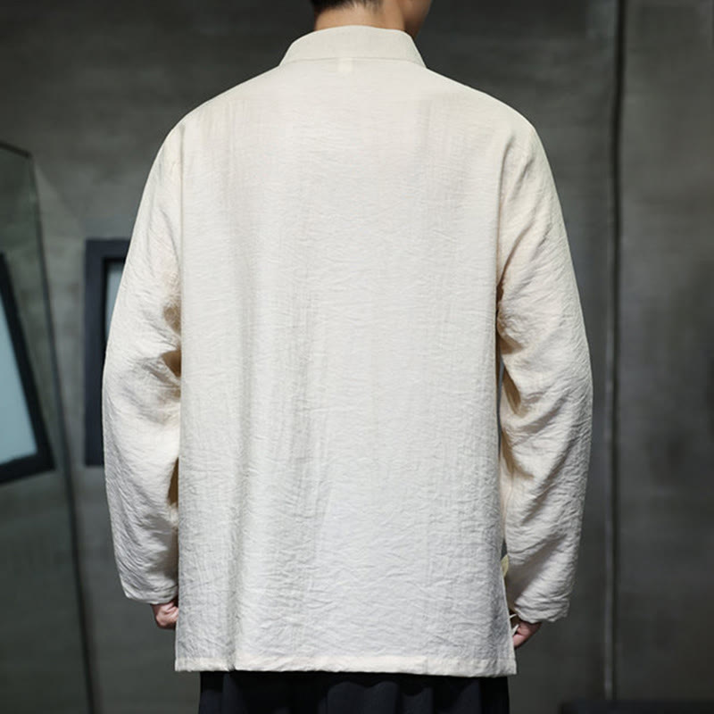 Men's Cotton Linen Stand Collar Long Sleeve Meditation Shirt