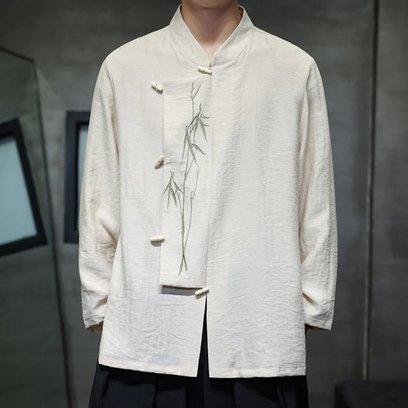 Men's Cotton Linen Stand Collar Long Sleeve Meditation Shirt