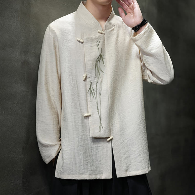 Men's Cotton Linen Stand Collar Long Sleeve Meditation Shirt