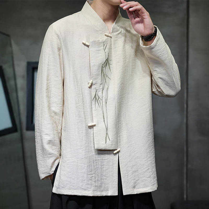 Men's Cotton Linen Stand Collar Long Sleeve Meditation Shirt