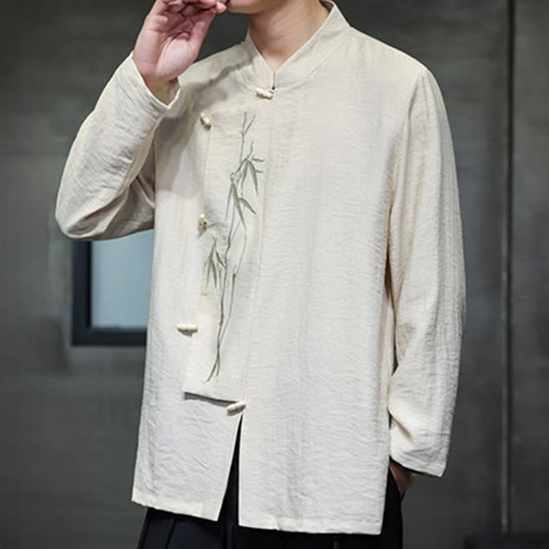 Men's Cotton Linen Stand Collar Long Sleeve Meditation Shirt