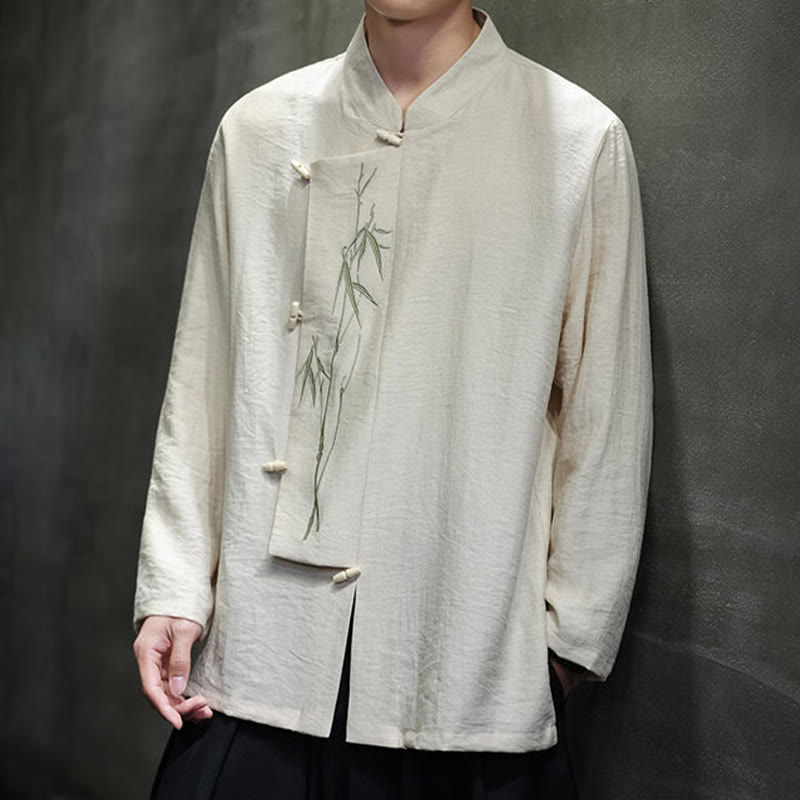 Men's Cotton Linen Stand Collar Long Sleeve Meditation Shirt