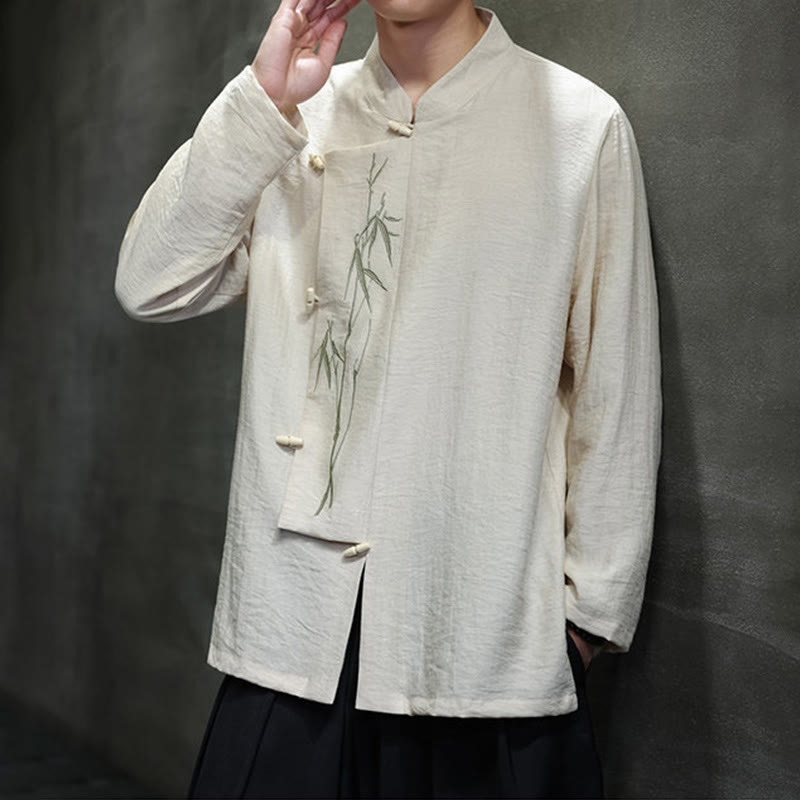 Men's Cotton Linen Stand Collar Long Sleeve Meditation Shirt
