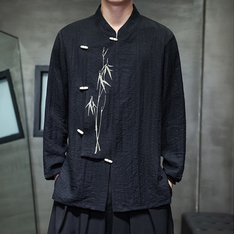 Men's Cotton Linen Stand Collar Long Sleeve Meditation Shirt