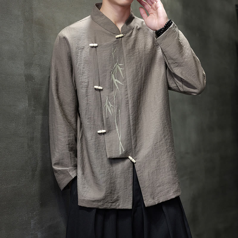 Men's Cotton Linen Stand Collar Long Sleeve Meditation Shirt