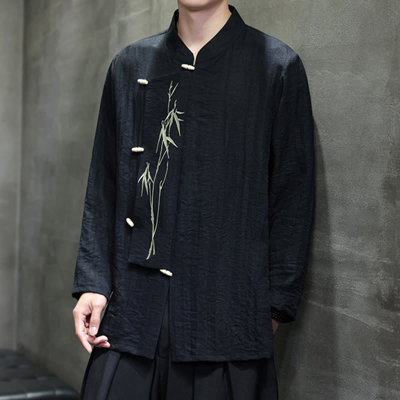 Men's Cotton Linen Stand Collar Long Sleeve Meditation Shirt