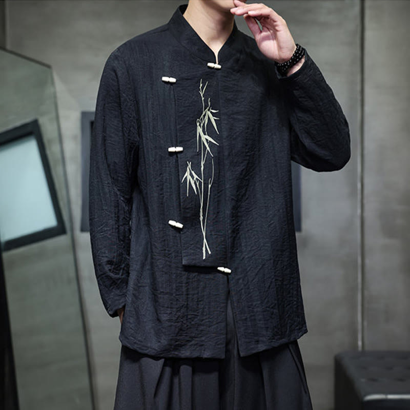 Men's Cotton Linen Stand Collar Long Sleeve Meditation Shirt