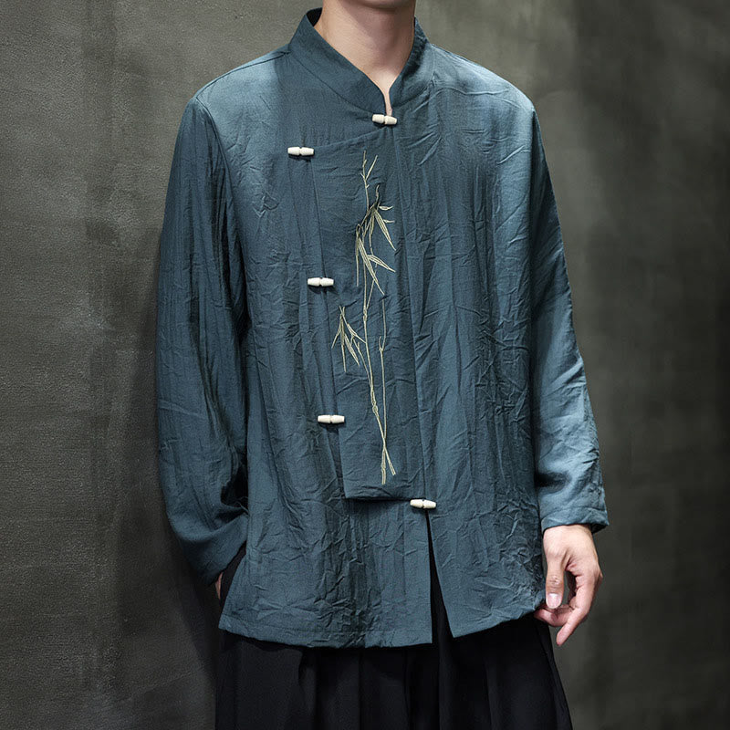 Men's Cotton Linen Stand Collar Long Sleeve Meditation Shirt