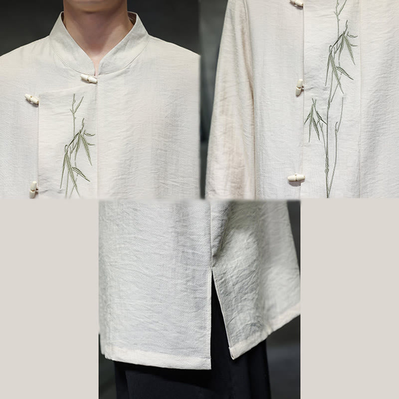 Men's Cotton Linen Stand Collar Long Sleeve Meditation Shirt