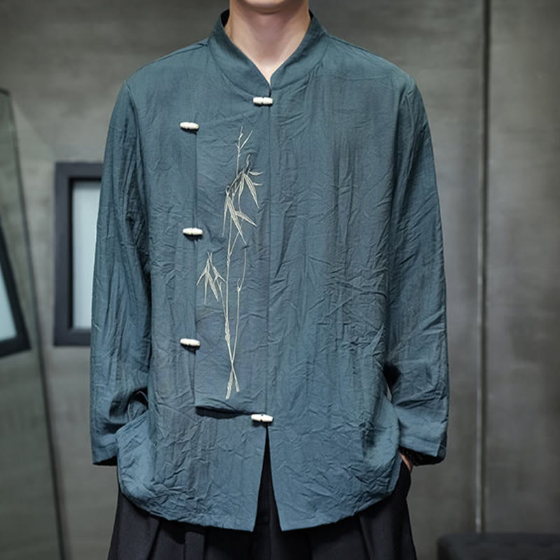 Men's Cotton Linen Stand Collar Long Sleeve Meditation Shirt