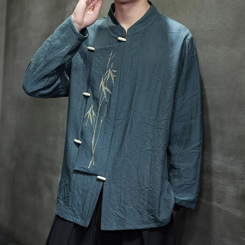 Men's Cotton Linen Stand Collar Long Sleeve Meditation Shirt