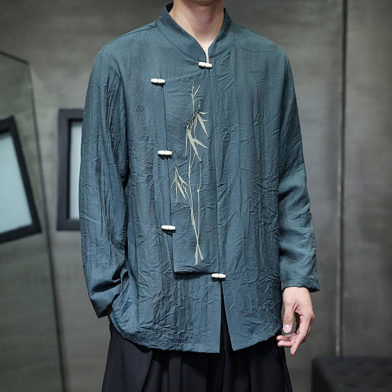 Men's Cotton Linen Stand Collar Long Sleeve Meditation Shirt