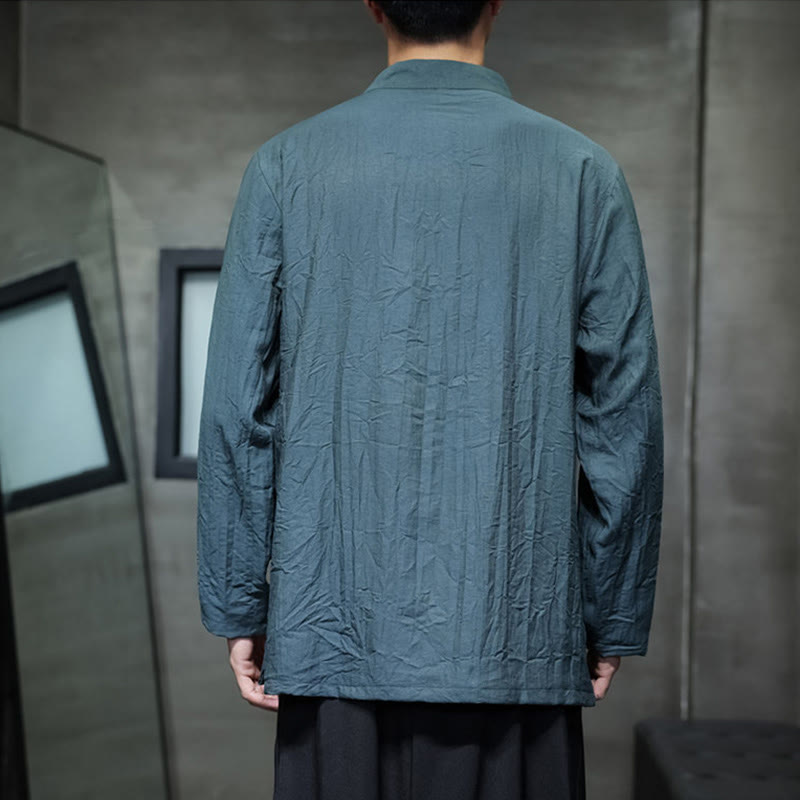 Men's Cotton Linen Stand Collar Long Sleeve Meditation Shirt