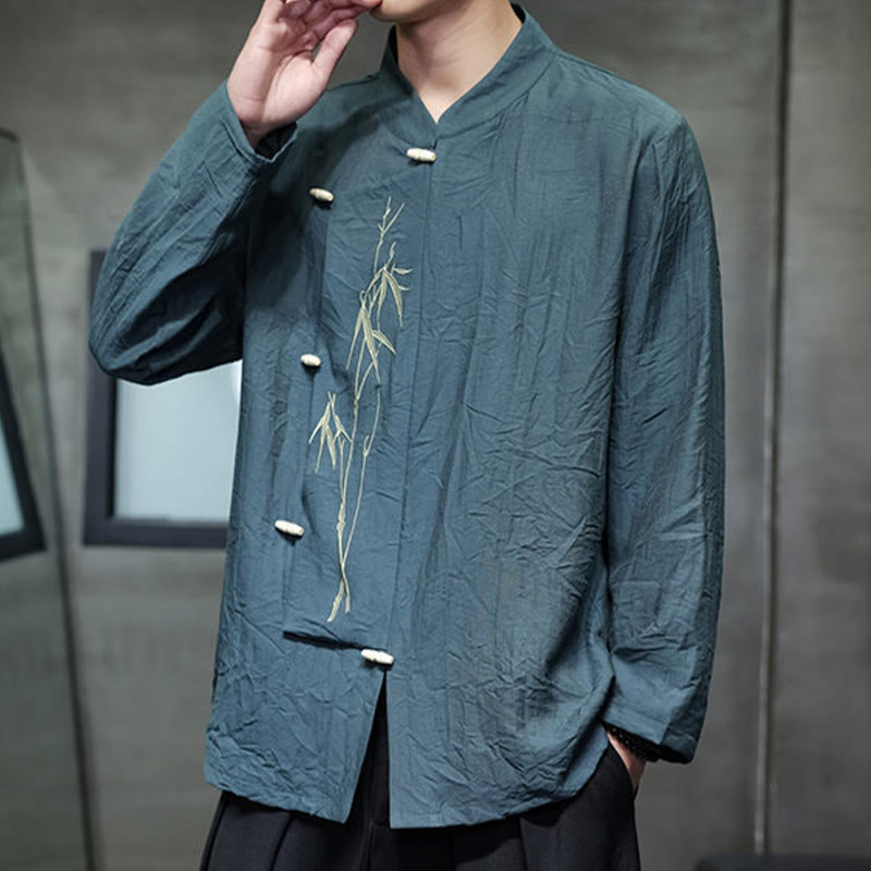 Men's Cotton Linen Stand Collar Long Sleeve Meditation Shirt