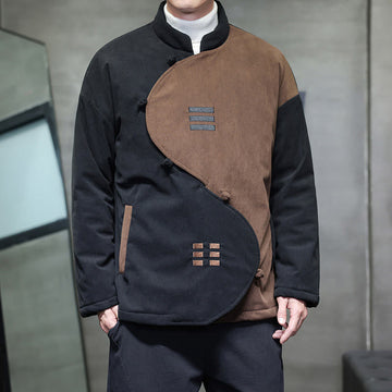 Winter Yin Yang Tai Chi Corduroy Long Sleeve Men's Jacket With Pockets