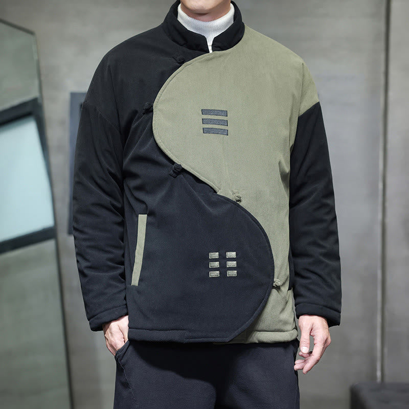 Winter Yin Yang Tai Chi Corduroy Long Sleeve Men's Jacket With Pockets