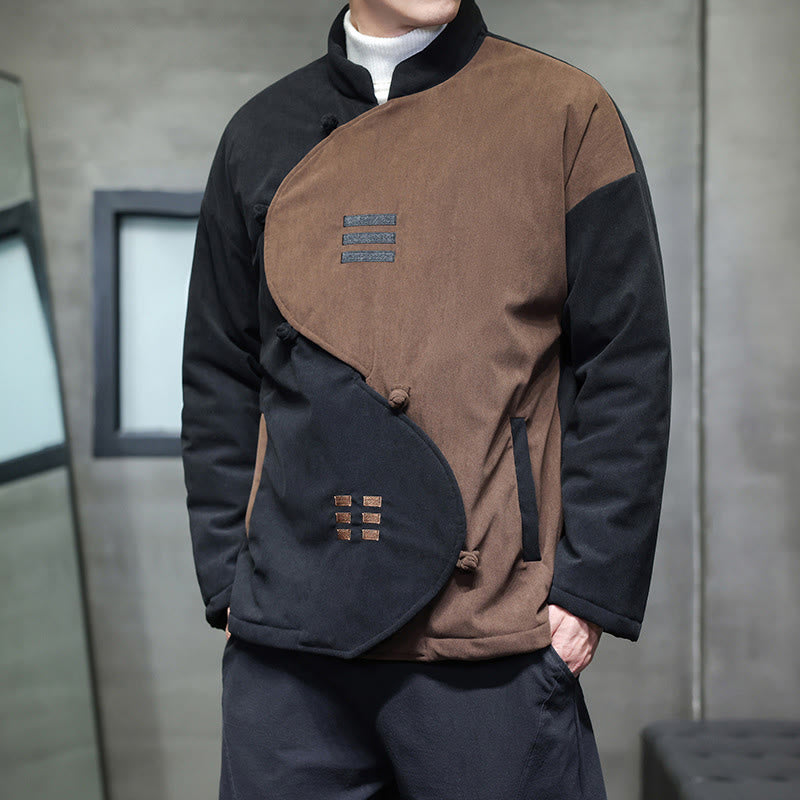 Winter Yin Yang Tai Chi Corduroy Long Sleeve Men's Jacket With Pockets