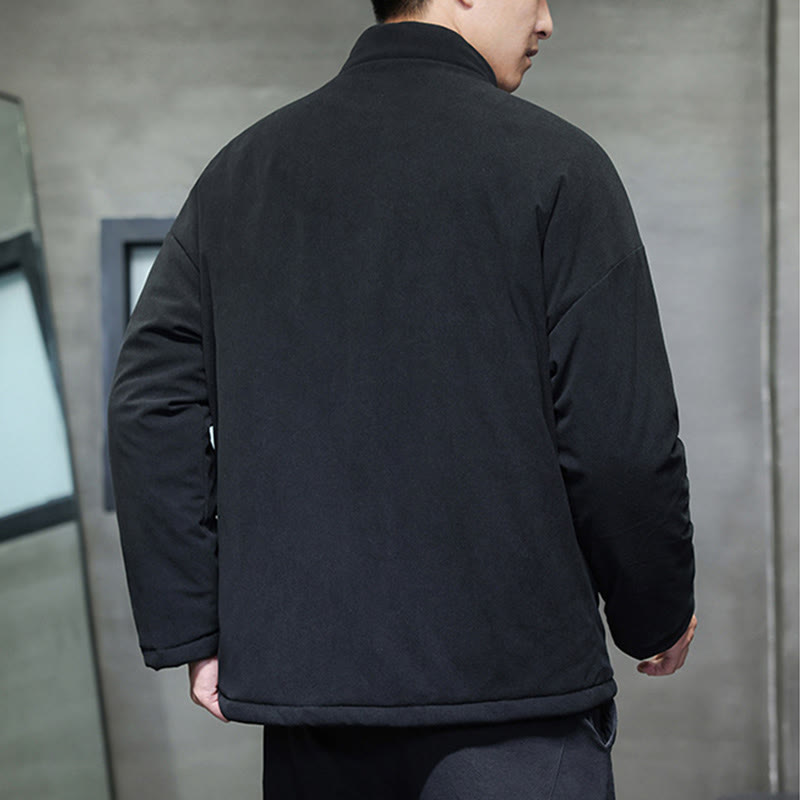 Winter Yin Yang Tai Chi Corduroy Long Sleeve Men's Jacket With Pockets