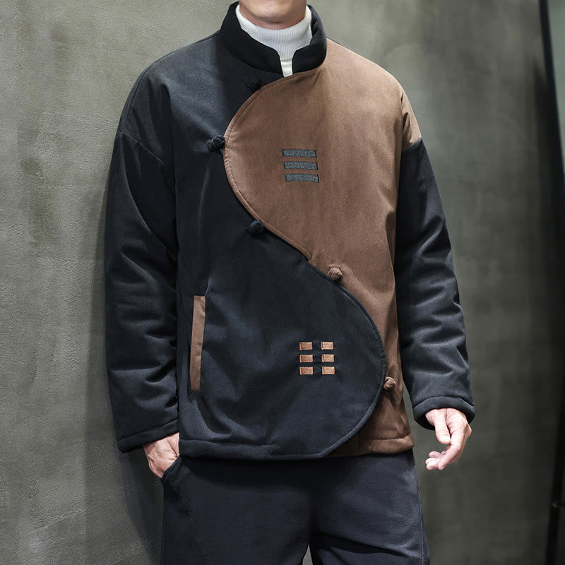 Winter Yin Yang Tai Chi Corduroy Long Sleeve Men's Jacket With Pockets