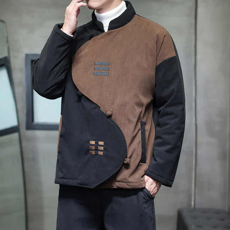 Winter Yin Yang Tai Chi Corduroy Long Sleeve Men's Jacket With Pockets