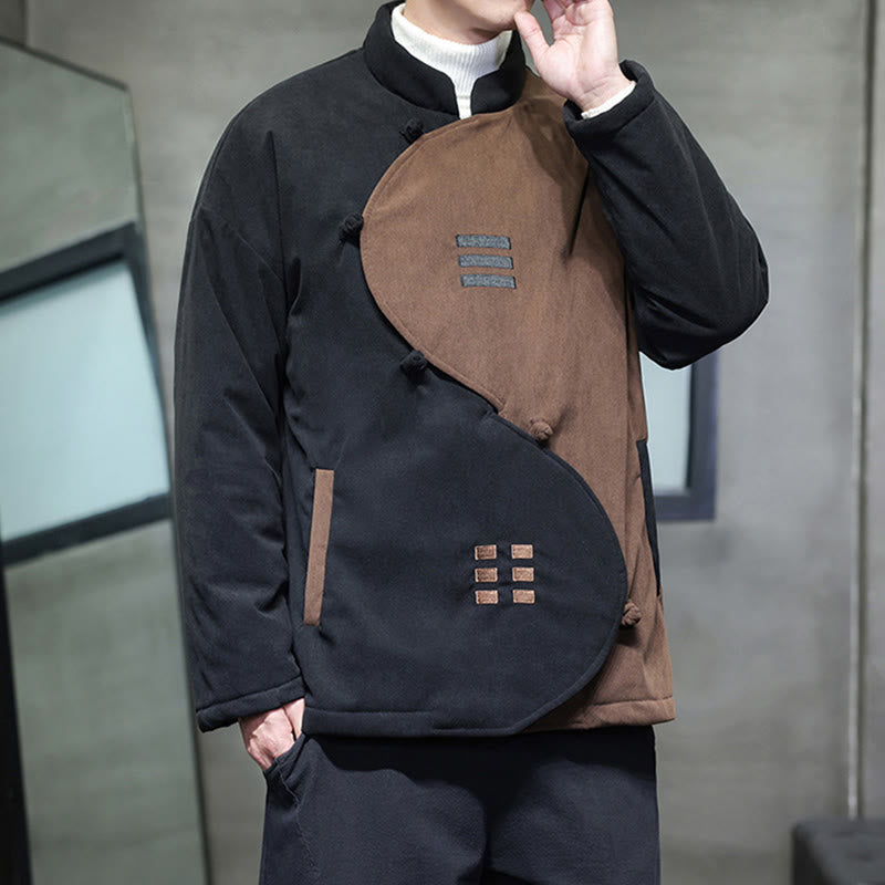 Winter Yin Yang Tai Chi Corduroy Long Sleeve Men's Jacket With Pockets