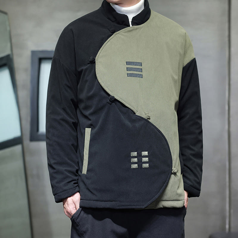 Winter Yin Yang Tai Chi Corduroy Long Sleeve Men's Jacket With Pockets